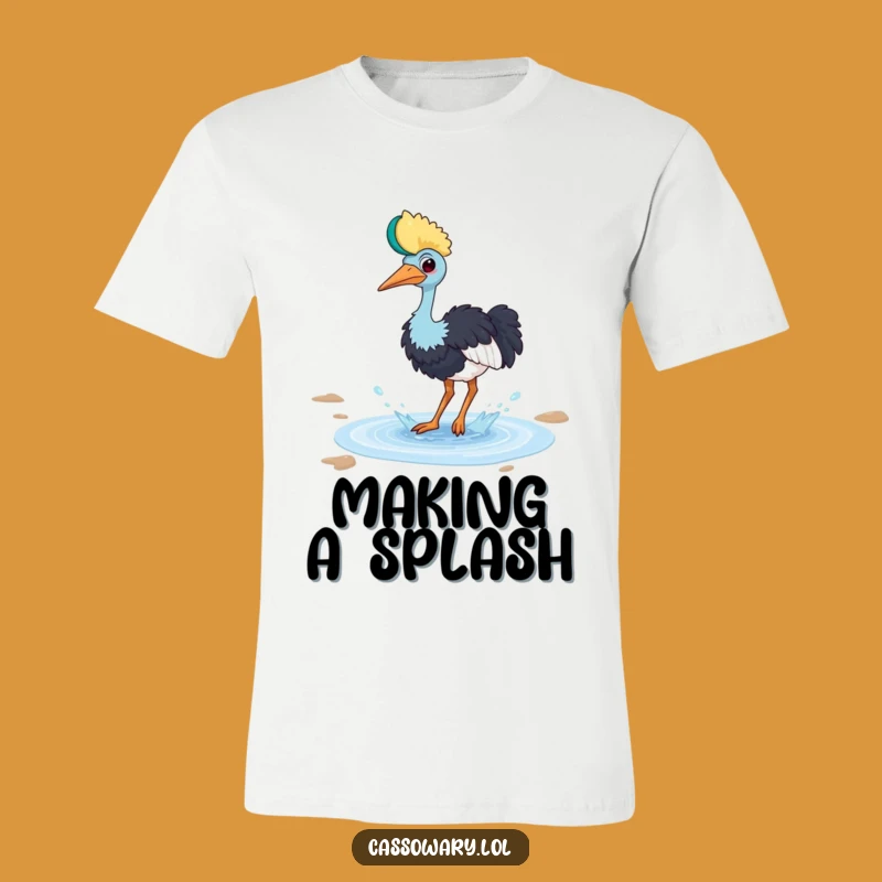 Funny Cassowary Puddle T-Shirt - Playful Bird Splash Tee Gift!