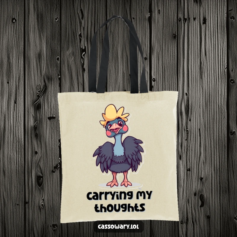 Funny Cassowary Tote Bag: A playful cassowary tilting its head, looking curious. Perfect for unique style. Humorous gift.