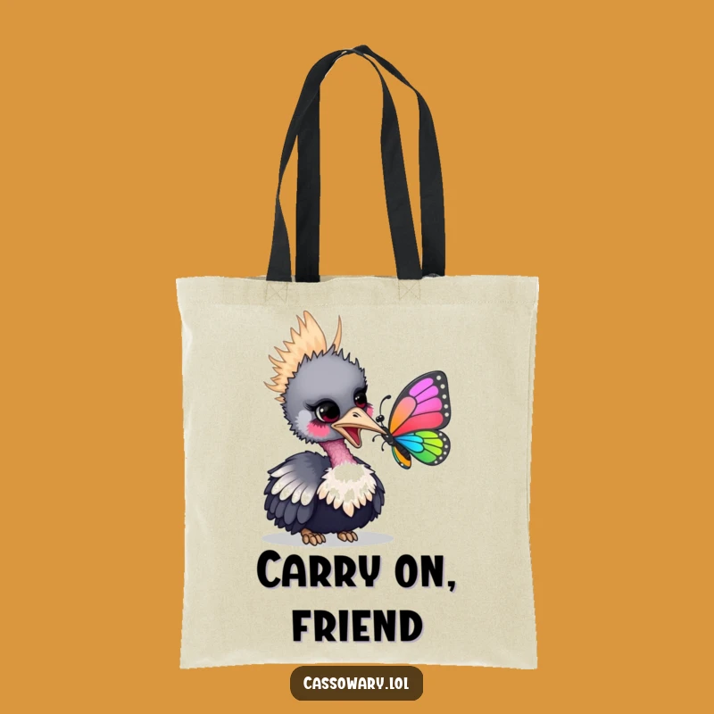 Funny Cassowary Butterfly Tote Bag - Playful Bird's Gentle Nudge Carryall