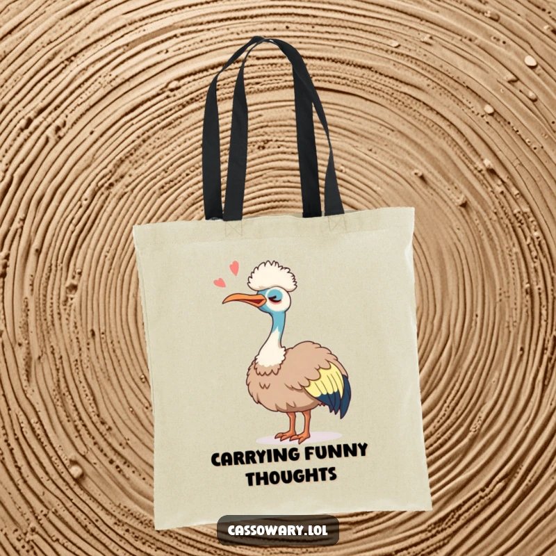 Funny Cassowary Laugh Tote Bag: A humorous tote bag with a cassowary tipping its head back, laughing silently with pure joy.