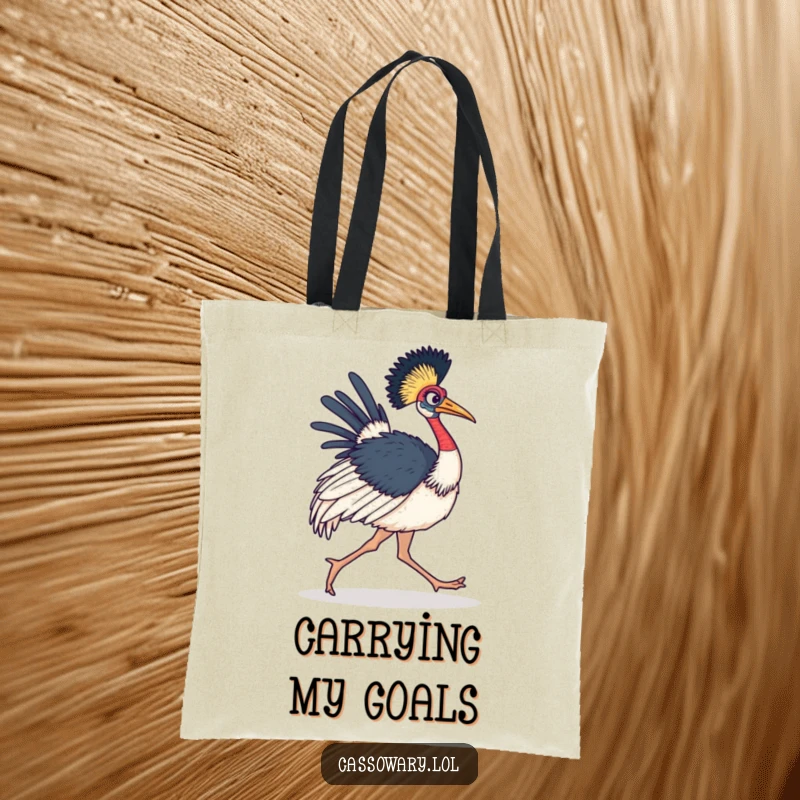 Funny Cassowary Tote Bag showing a determined bird marching forward, ideal for carrying your daily necessities.